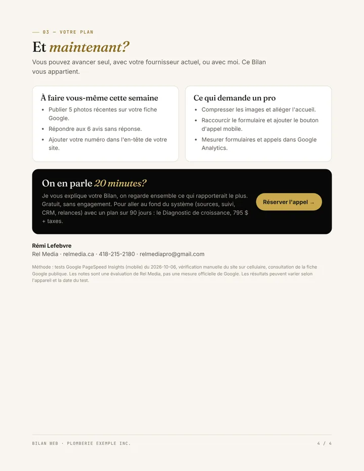Page 4 du Bilan : plan d'action, ce que vous pouvez faire vous-même