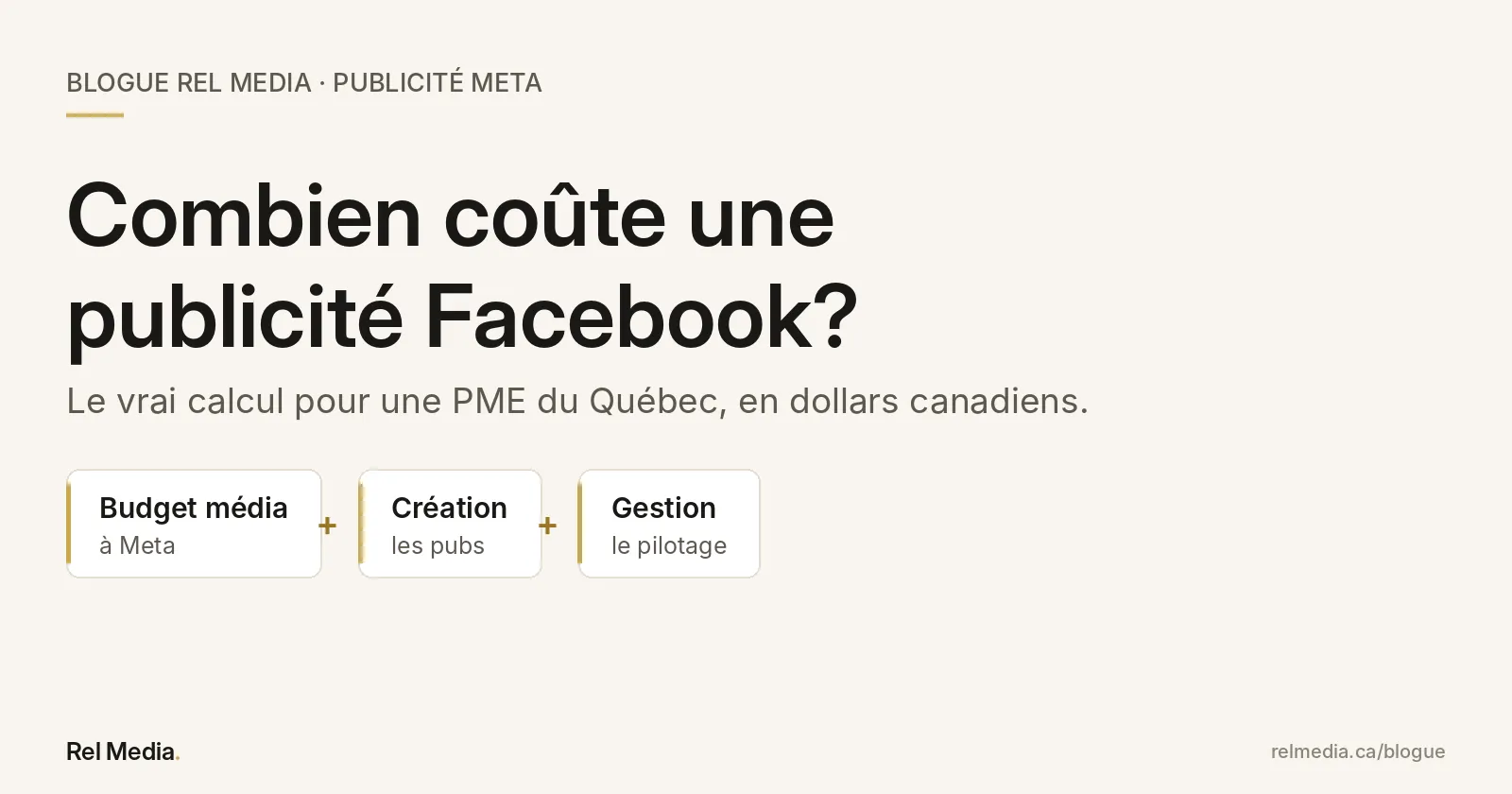 Les trois coûts d’une publicité Facebook : budget média payé à Meta, création des pubs et gestion des campagnes